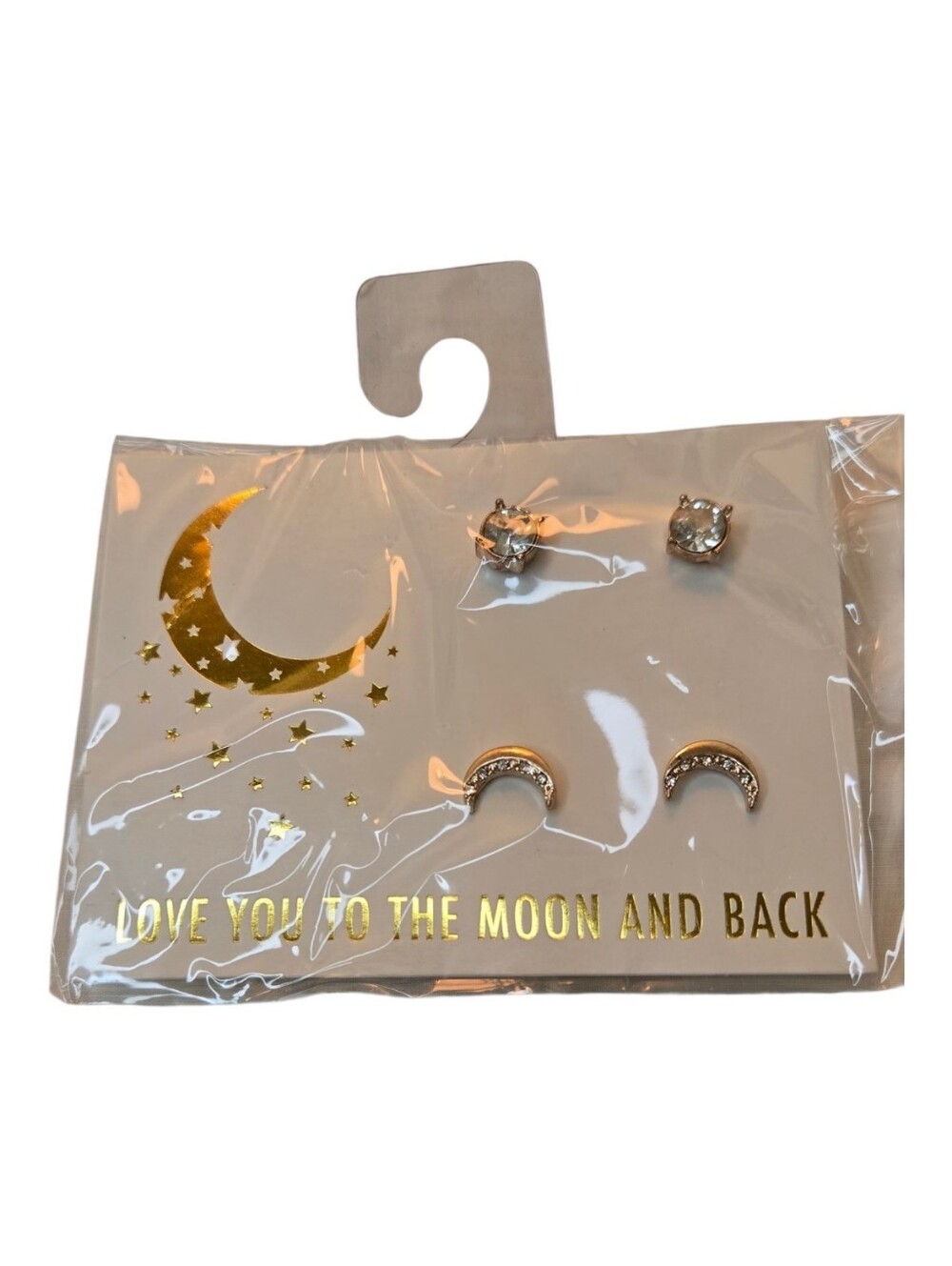 Moon & Crystal Stud Earring Set - Gold and Clear Lane Bryant Jewelry NEW
